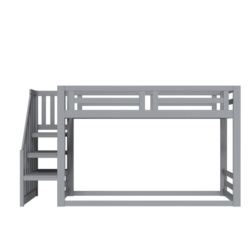 Cama infantil 90x200 cm - Beliche baixo com escada de segurança - Estrutura em madeira maciça - Cinza