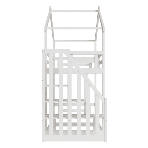 Cama infantil 90x200 cm - Beliche baixo com escada de segurança, estrutura em madeira maciça - Branco