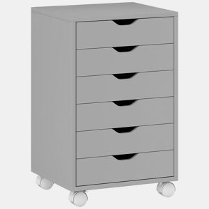 HOMCOM Bloco de Gavetas Móvel Arquivador com 6 Gavetas Suporte para Impressora com Rodas Guias Deslizantes Silenciosas para Escritório Casa 40x35x63 cm Cinzento