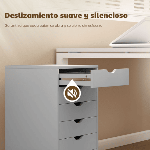 HOMCOM Bloco de Gavetas Móvel Arquivador com 6 Gavetas Suporte para Impressora com Rodas Guias Deslizantes Silenciosas para Escritório Casa 40x35x63 cm Cinzento