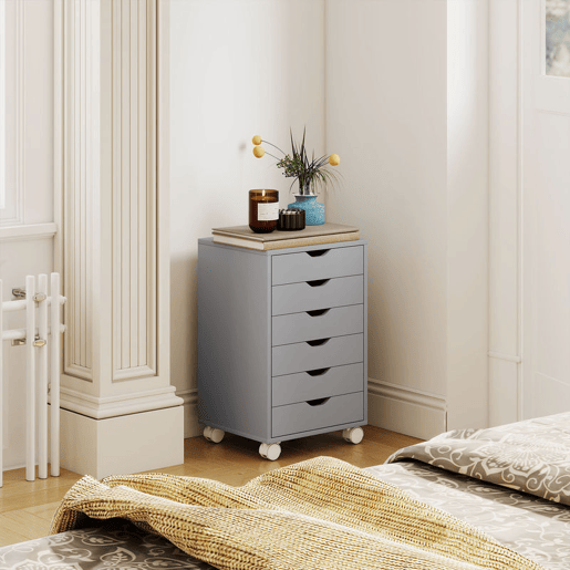 HOMCOM Bloco de Gavetas Móvel Arquivador com 6 Gavetas Suporte para Impressora com Rodas Guias Deslizantes Silenciosas para Escritório Casa 40x35x63 cm Cinzento