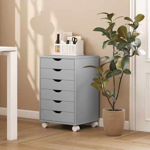 HOMCOM Bloco de Gavetas Móvel Arquivador com 6 Gavetas Suporte para Impressora com Rodas Guias Deslizantes Silenciosas para Escritório Casa 40x35x63 cm Cinzento