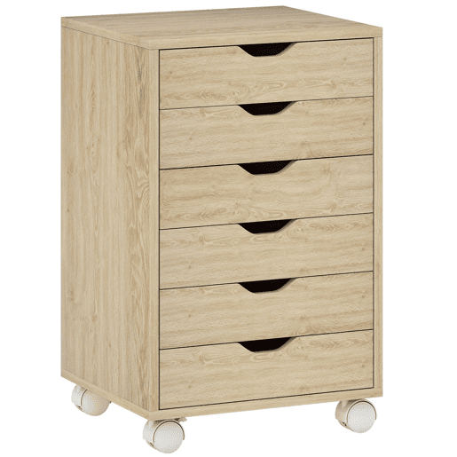 HOMCOM Bloco de Gavetas Móvel Arquivador com 6 Gavetas Suporte para Impressora com Rodas Guias Deslizantes Silenciosas para Escritório Casa 40x35x63 cm Madeira