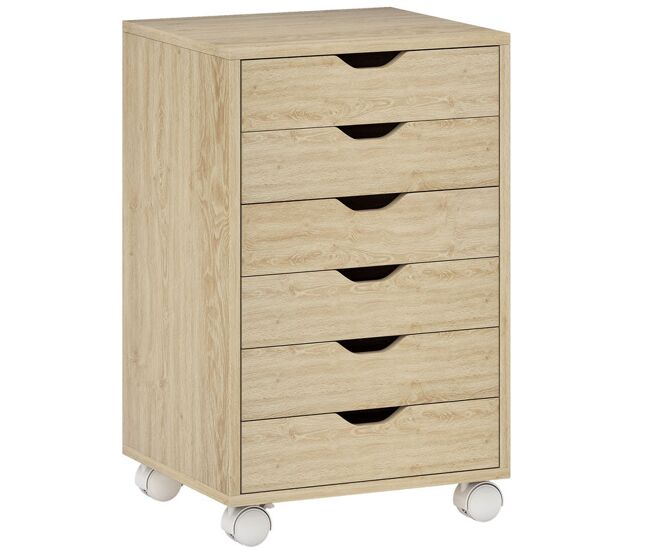 Homcom cajonera escritorio, archivador móvil con 6 cajones, soporte para impresora con ruedas, guías deslizantes silenciosas, para oficina, casa,