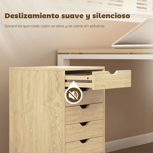 HOMCOM Bloco de Gavetas Móvel Arquivador com 6 Gavetas Suporte para Impressora com Rodas Guias Deslizantes Silenciosas para Escritório Casa 40x35x63 cm Madeira