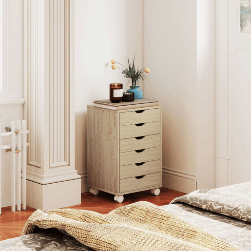 HOMCOM Bloco de Gavetas Móvel Arquivador com 6 Gavetas Suporte para Impressora com Rodas Guias Deslizantes Silenciosas para Escritório Casa 40x35x63 cm Madeira