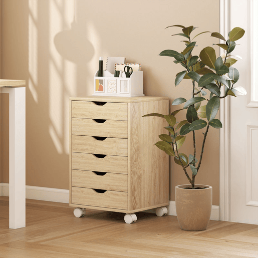 HOMCOM Bloco de Gavetas Móvel Arquivador com 6 Gavetas Suporte para Impressora com Rodas Guias Deslizantes Silenciosas para Escritório Casa 40x35x63 cm Madeira