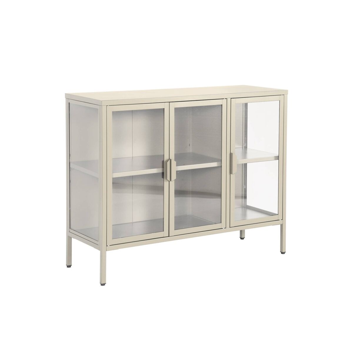 Aparador industrial de metal y vidrio templado 3 puertas, 100cm 100 Beige