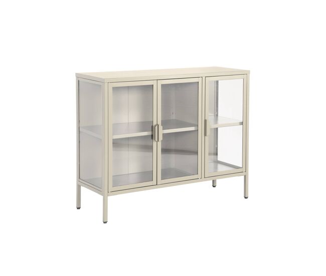 Aparador industrial de metal y vidrio templado 3 puertas, 100cm - 100x35x80 cm