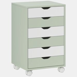 HOMCOM Bloco de Gavetas Móvel Arquivador com 6 Gavetas Suporte para Impressora com Rodas Guias Deslizantes Silenciosas para Escritório Casa 40x35x63 cm Verde e Branco