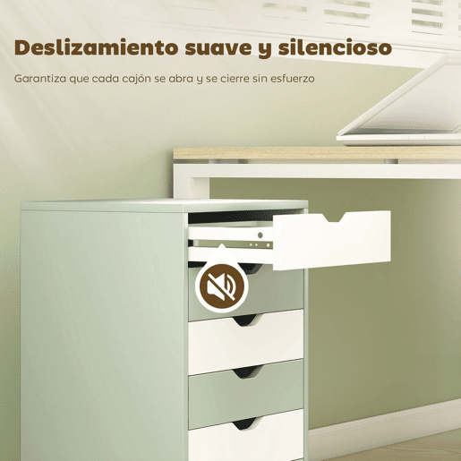 HOMCOM Bloco de Gavetas Móvel Arquivador com 6 Gavetas Suporte para Impressora com Rodas Guias Deslizantes Silenciosas para Escritório Casa 40x35x63 cm Verde e Branco