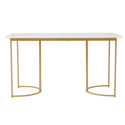 Conjunto de sala de jantar 140x80cm - Mesa de cozinha com 4 cadeiras, pernas metálicas douradas, estofamento bege