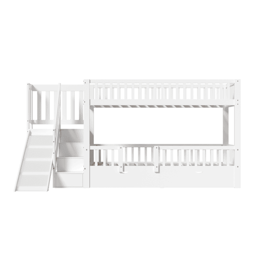 Cama beliche infantil 90x200 - multifuncional com escorregador, escadas, 2 gavetas, porta magnética - branca