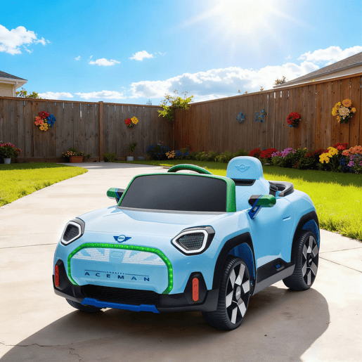AIYAPLAY Carro Elétrico para Crianças acima de 3 Anos MINI Concept Aceman Carro a Bateria 12V com Bluetooth Controlo Remoto 2,4G Motor Duplo Suspensão Traseira Faróis Música USB 109x63x46 cm Azul