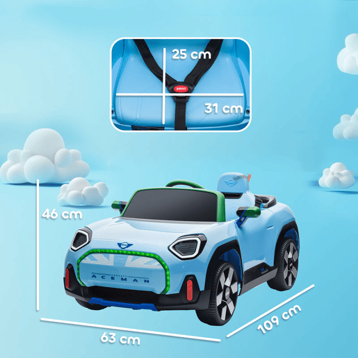 AIYAPLAY Carro Elétrico para Crianças acima de 3 Anos MINI Concept Aceman Carro a Bateria 12V com Bluetooth Controlo Remoto 2,4G Motor Duplo Suspensão Traseira Faróis Música USB 109x63x46 cm Azul