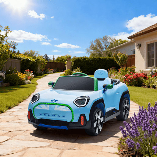AIYAPLAY Carro Elétrico para Crianças acima de 3 Anos MINI Concept Aceman Carro a Bateria 12V com Bluetooth Controlo Remoto 2,4G Motor Duplo Suspensão Traseira Faróis Música USB 109x63x46 cm Azul