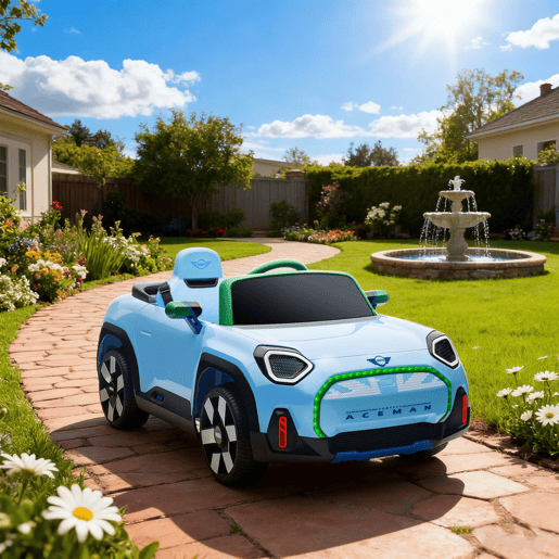 AIYAPLAY Carro Elétrico para Crianças acima de 3 Anos MINI Concept Aceman Carro a Bateria 12V com Bluetooth Controlo Remoto 2,4G Motor Duplo Suspensão Traseira Faróis Música USB 109x63x46 cm Azul