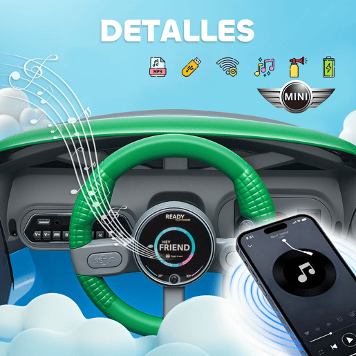 AIYAPLAY Carro Elétrico para Crianças acima de 3 Anos MINI Concept Aceman Carro a Bateria 12V com Bluetooth Controlo Remoto 2,4G Motor Duplo Suspensão Traseira Faróis Música USB 109x63x46 cm Azul