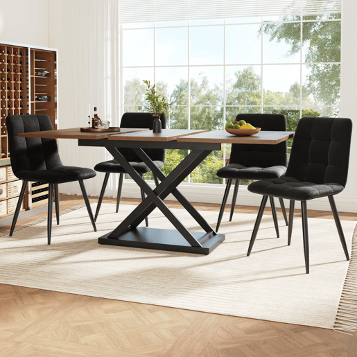 Conjunto de sala de jantar de 5 peças 160×80×75 cm - mesa extensível com 4 cadeiras de veludo preto Conjunto de sala de jantar de 5 peças 160×80×75 cm - mesa extensível com 4 cadeiras de veludo preto