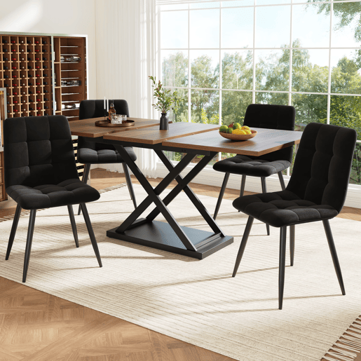 Conjunto de sala de jantar de 5 peças 160×80×75 cm - mesa extensível com 4 cadeiras de veludo preto Conjunto de sala de jantar de 5 peças 160×80×75 cm - mesa extensível com 4 cadeiras de veludo preto