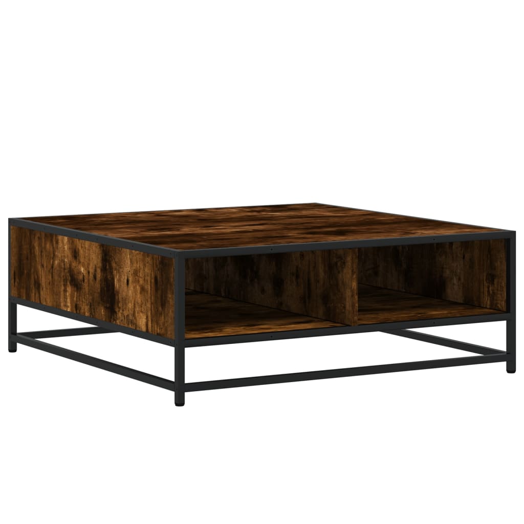 Mesa de centro madera ingeniería metal roble ahumado 80x80x30cm