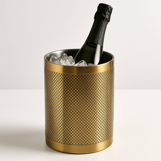 Tampa de garrafa em aço inoxidável com parede dupla Ø12x18cm, design dourado