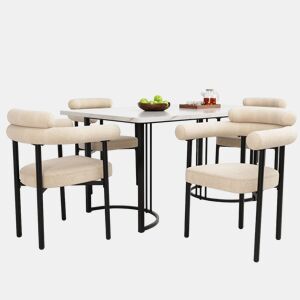 Conjunto de sala de jantar de 5 peças - pernas metálicas de design - 4 cadeiras estofadas em couro bege