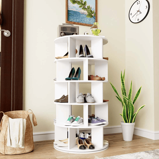 Estante para sapatos 115x60 cm - Ângulo giratório, 5 níveis - Branco
