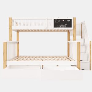 Beliche infantil 90x200+140x200 - Multifuncional com quadro negro e gavetas - Branco + Carvalho claro