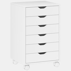 HOMCOM Bloco de Gavetas Móvel Arquivador com 6 Gavetas Suporte para Impressora com Rodas Guias Deslizantes Silenciosas para Escritório Casa 40x35x63 cm Branco
