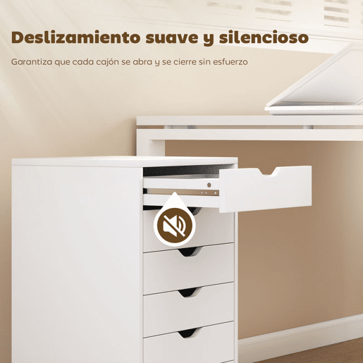 HOMCOM Bloco de Gavetas Móvel Arquivador com 6 Gavetas Suporte para Impressora com Rodas Guias Deslizantes Silenciosas para Escritório Casa 40x35x63 cm Branco