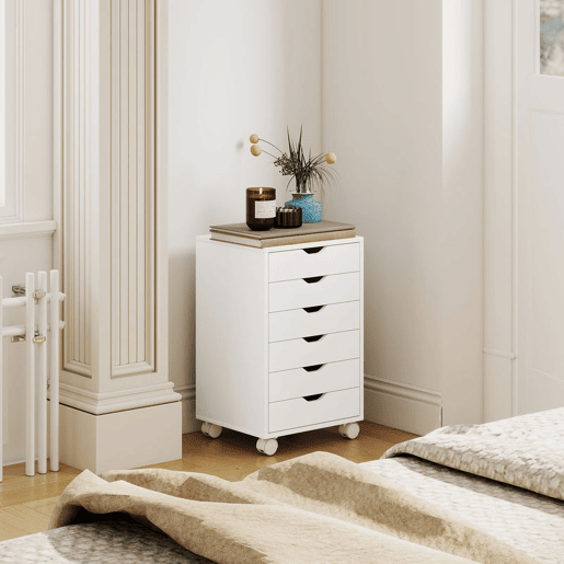 HOMCOM Bloco de Gavetas Móvel Arquivador com 6 Gavetas Suporte para Impressora com Rodas Guias Deslizantes Silenciosas para Escritório Casa 40x35x63 cm Branco
