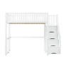 Cama alta 140x200 cm - Com escada de segurança, corrimão, estrutura em pinho maciço - Branco