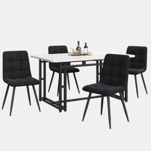 Conjunto de sala de jantar 140x80cm - 4 cadeiras de veludo preto - Mesa de ferro preto