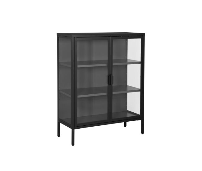 Vitrina de acero y vidrio templado de 2 puertas, 80cm negro - 80x35x102 cm