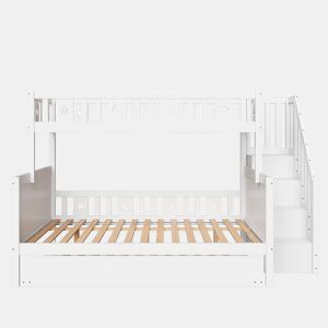 Cama infantil 90200140200 cm - Beliche em madeira maciça com escada de segurança, cama extraível e estrado, branco