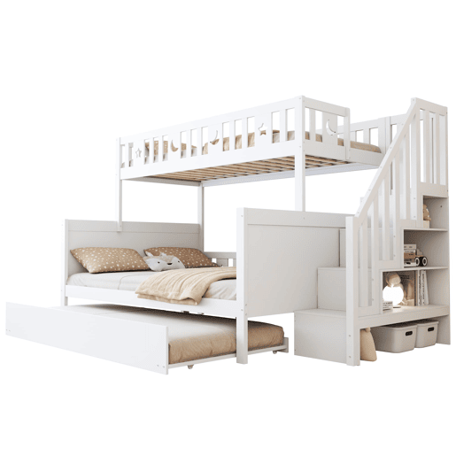 Cama infantil 90200140200 cm - Beliche em madeira maciça com escada de segurança, cama extraível e estrado, branco Cama infantil 90200140200 cm - Beliche em madeira maciça com escada de segurança, cama extraível e estrado, branco