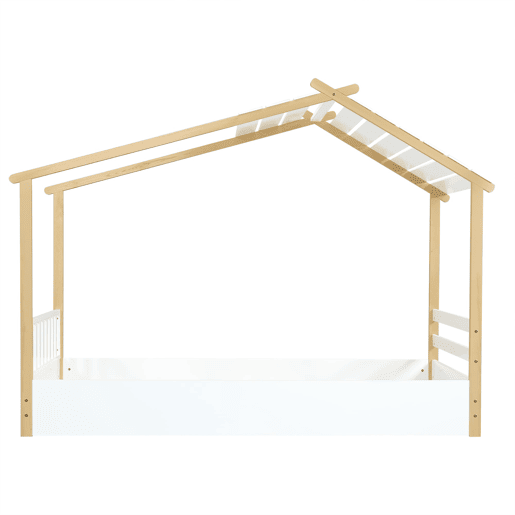 Cama infantil 90x190cm - Design de casa de madeira, ripas estáveis, cor branca+natural