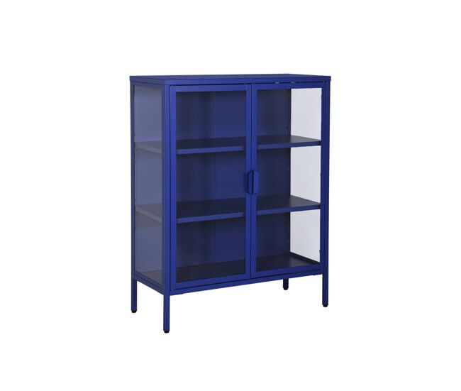 Vitrina de acero y vidrio templado de 2 puertas, 80cm azul - 80x35x102 cm