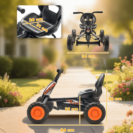 AIYAPLAY Kart a Pedais Go-Kart com Rodas PP Estrutura de Aço Carga 30 kg para Crianças 2-5 Anos 84x54x56 cm Preto