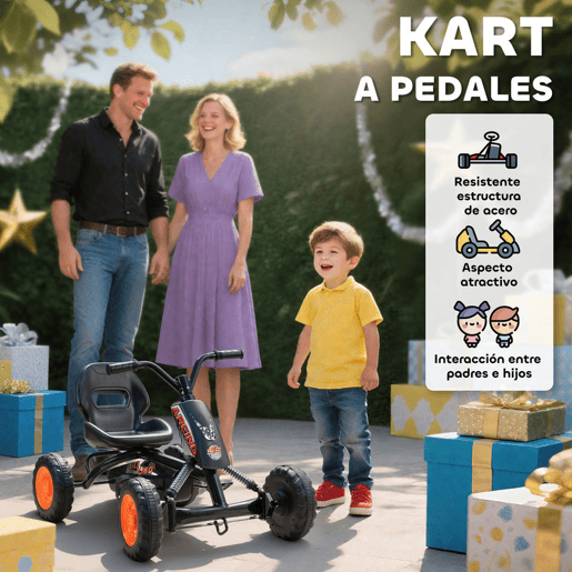 AIYAPLAY Kart a Pedais Go-Kart com Rodas PP Estrutura de Aço Carga 30 kg para Crianças 2-5 Anos 84x54x56 cm Preto