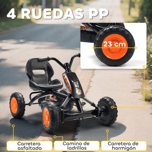 AIYAPLAY Kart a Pedais Go-Kart com Rodas PP Estrutura de Aço Carga 30 kg para Crianças 2-5 Anos 84x54x56 cm Preto