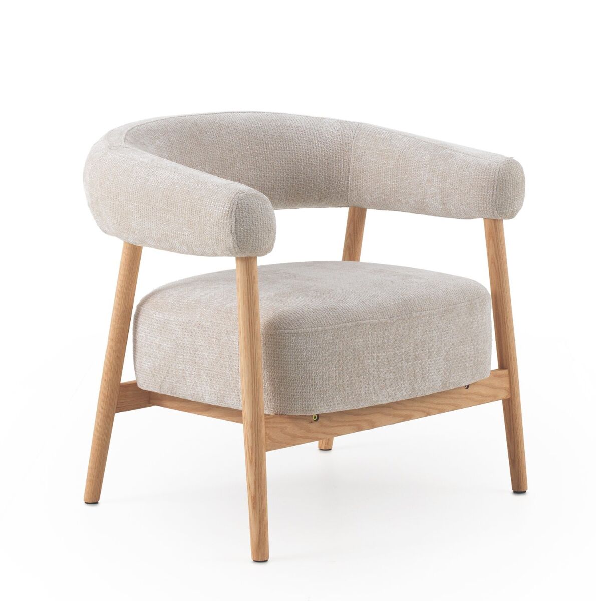 Sillón de madera de roble natural tapizado en blanco