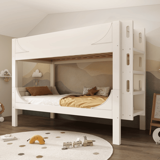 Cama beliche separável 90x200 cm - Escada flexível, design tipo trenó, branco Cama beliche separável 90x200 cm - Escada flexível, design tipo trenó, branco