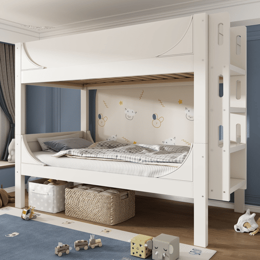 Cama beliche separável 90x200 cm - Escada flexível, design tipo trenó, branco Cama beliche separável 90x200 cm - Escada flexível, design tipo trenó, branco
