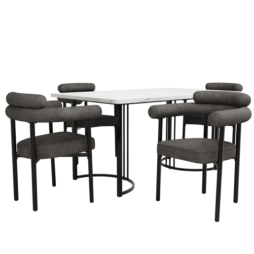 Conjunto de sala de jantar de 5 peças - Mesa com pernas de metal - Cadeiras de veludo cinzento - Cinza escuro, Branco