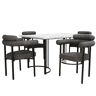 Conjunto de sala de jantar de 5 peças - Mesa com pernas de metal - Cadeiras de veludo cinzento - Cinza escuro, Branco