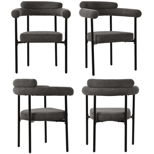 Conjunto de sala de jantar de 5 peças - Mesa com pernas de metal - Cadeiras de veludo cinzento - Cinza escuro, Branco