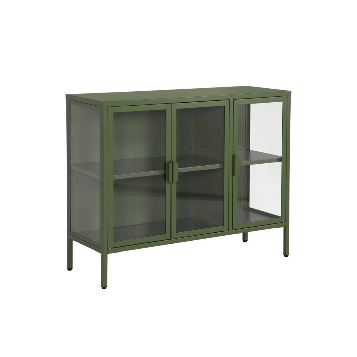 Aparador industrial de metal y vidrio templado 3 puertas, 100cm 100 Verde