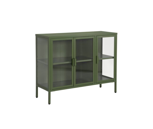 Aparador industrial de metal y vidrio templado 3 puertas, 100cm - 100x35x80 cm